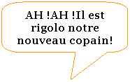 Rectangle  coins arrondis: AH !AH !Il est rigolo notre nouveau copain!
