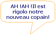 Rectangle  coins arrondis: AH !AH !Il est rigolo notre nouveau copain!
